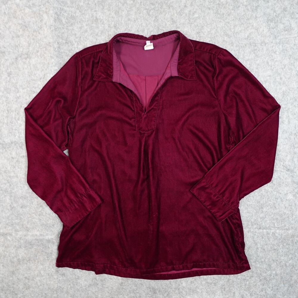 Ivy Jane Top Womens Medium Velvet Long Sleeve Maroon Wine Red Collared Casual